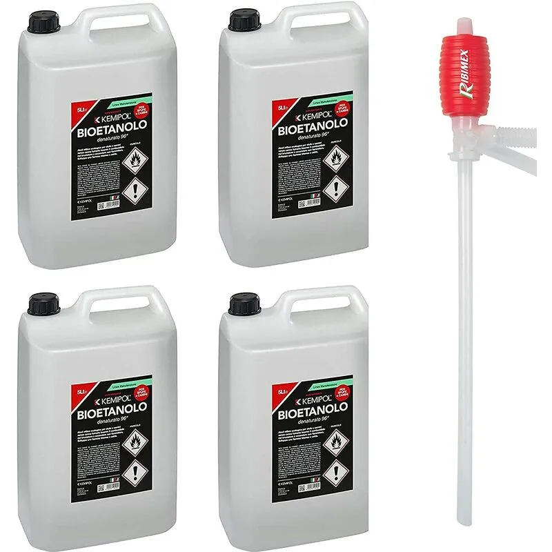 Kemipol - 4X5LT bioetanolo combustibile liquido ecologico naturale inodore camino + pompa manuale omaggio