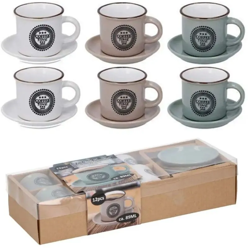 Lgvshopping - Set 6 Tazzine da Caffe con Piattino Tazze 89ml per Colazione in Porcellana