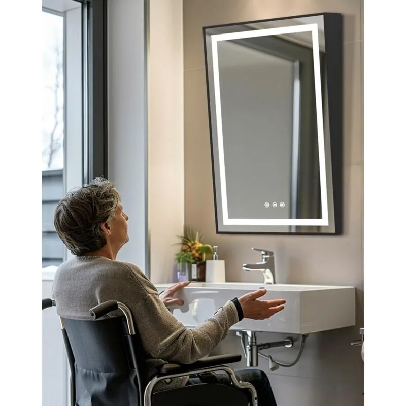 60x90cm Inclinabile Specchio led da Bagno Specchio Bagno Disabile Anziani con led Luce Specchio Smart Touch Screen