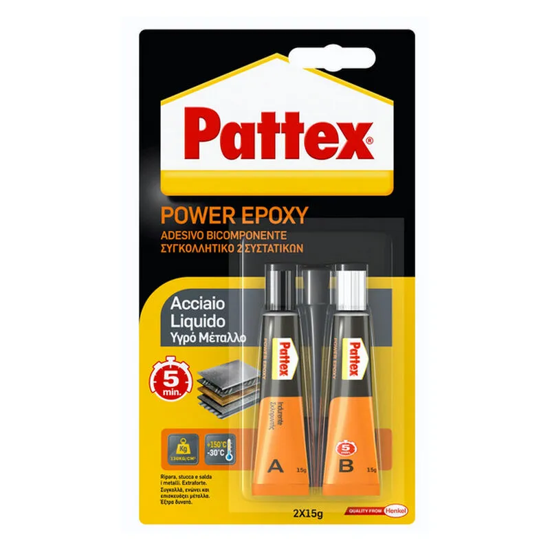 6pz Colla Pattex Power Epoxy Acciaio Liquido Gr. 30