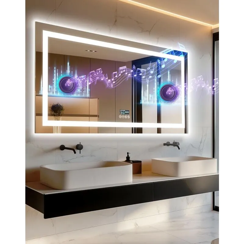 140x70cm Specchio Digitale Bluetooth Musica Bagno led Luce Specchio Luminoso per Bagno Retroilluminato + Frontale Luce