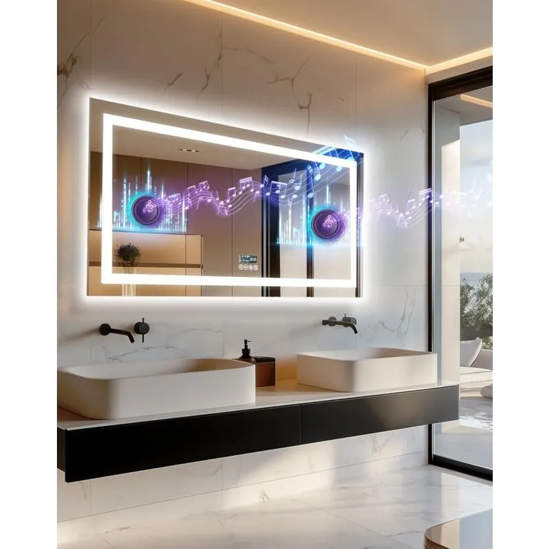 120x60cm Specchio Digitale Bluetooth Musica Bagno led Luce Specchio Luminoso per Bagno Retroilluminato + Frontale Luce