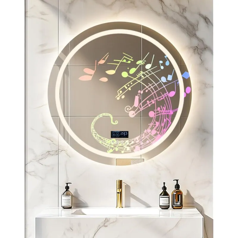 Rotondo 80cm Specchio Digitale Bluetooth Musica Bagno led Luce Specchio Luminoso per Bagno Retroilluminato + Frontale Luce