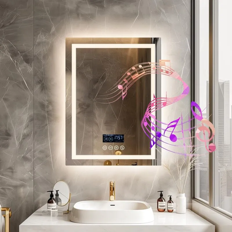 60x80cm Specchio Digitale Bluetooth Musica Bagno LED Luce Specchio Luminoso per Bagno Retroilluminato + Frontale Luce