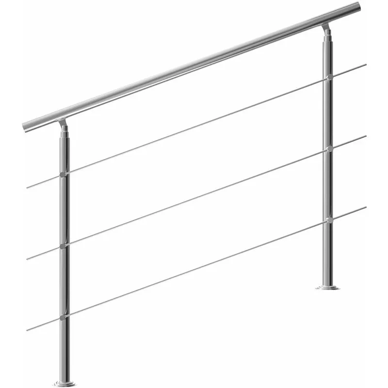 Ringhiera per scale in acciaio inox interno esterno corrimano passamano 3 crossbars (en), 150 cm (en) - Monzana