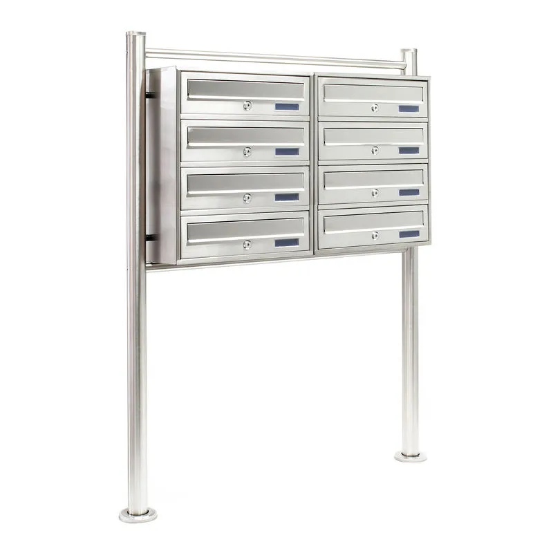 Wiltec - Cassetta postale condominiale autoportante, 8 posti, acciaio inox, 898 x 270 x 1500 mm, 2 moduli