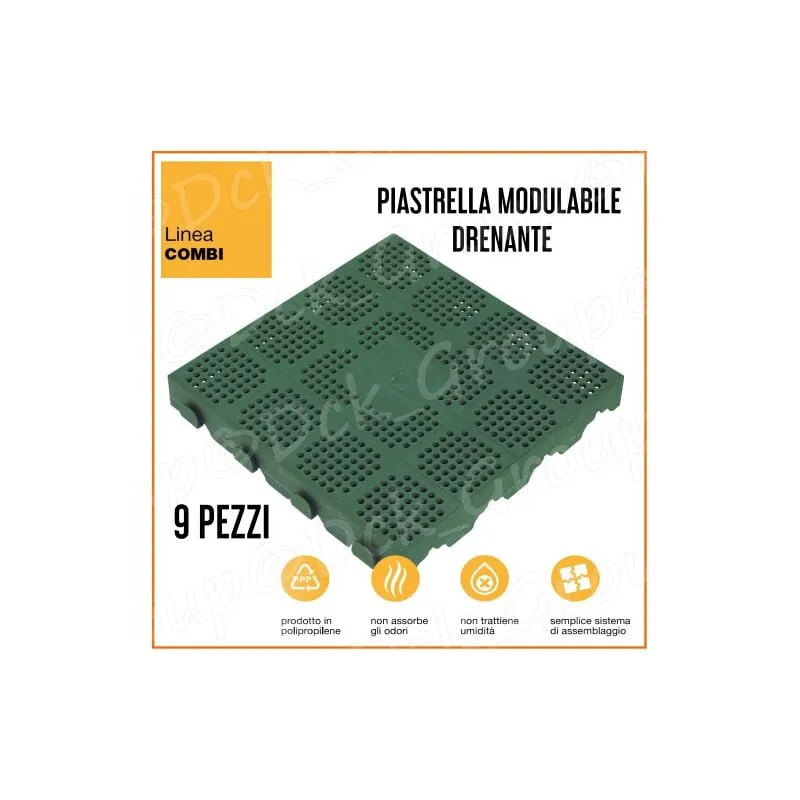 Artplast - 9 pezzi Piastrella Mattonella Giardino Esterno pp Verde 40x40 cm = 1,44 mq Pavimento