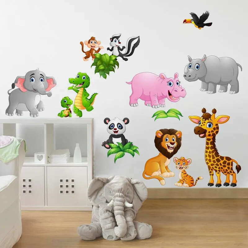 Adesivi murali bambini - Set animaletti della giungla - Stickers cameretta Dimensione LxH: 80cm x 120cm