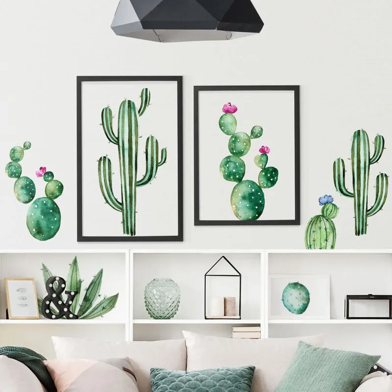 Adesivi murali cactus - Set di cactus tropicali in acquerello Dimensione LxH: 80cm x 40cm