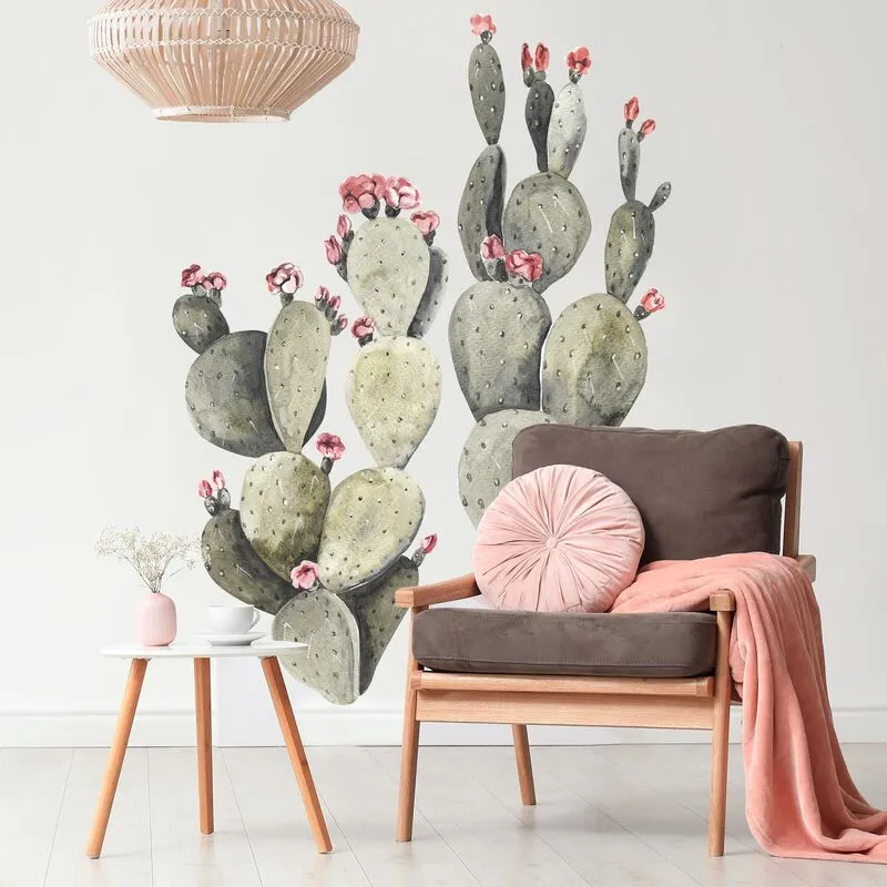 Adesivo murale - Due cactus con fiori in acquerello xxl Dimensione LxH: 105cm x 90cm