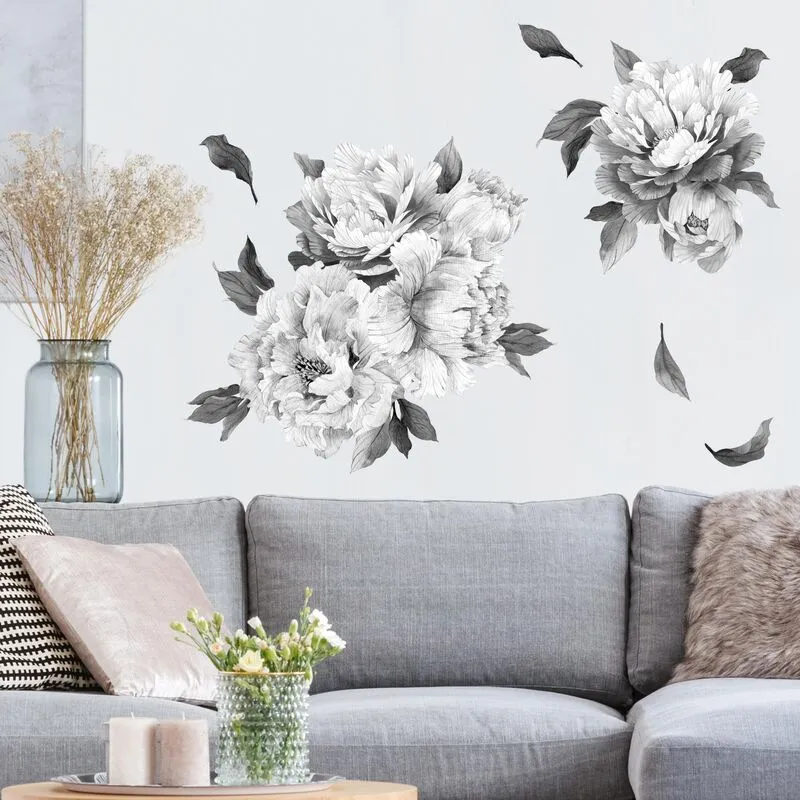 Adesivo murale fiori - Set di peonie bianco e nero scuro Dimensione LxH: 120cm x 180cm