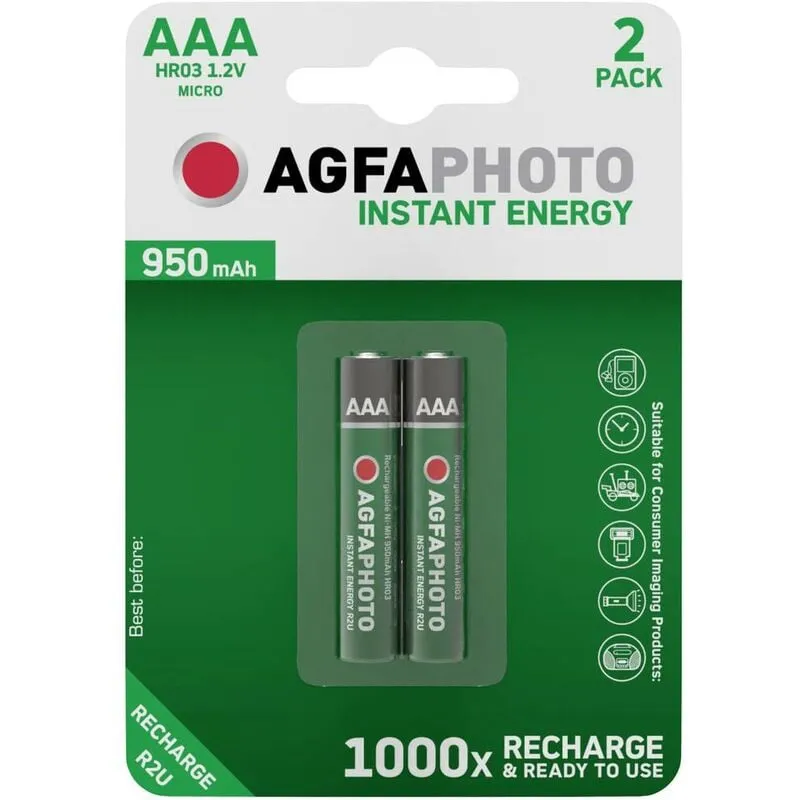 Unbekannt - AgfaPhoto HR03 Batteria ricaricabile Ministilo (aaa) NiMH 950 mAh 1.2 v 2 pz.