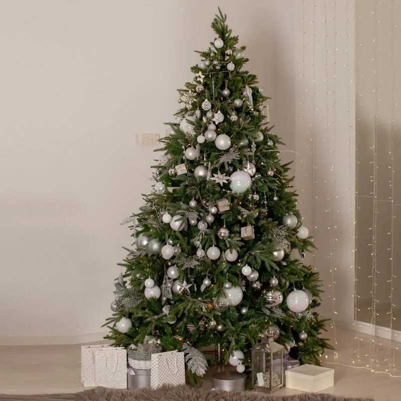 Albero di natale 210 cm abete folto verde in PVC con struttura ad incastro e base in metallo Courmayeur Du Monde