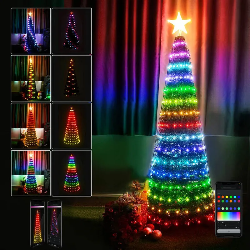 Bakaji - Albero di Natale 120 cm Cono Pieghevole 160 Led Smart Luminosi con App Control