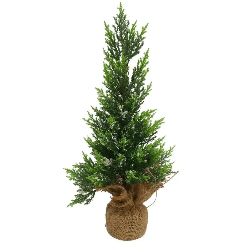 Albero di natale 55cm Alberello Pino con Base Sacco Iuta Decorazione Natalizia