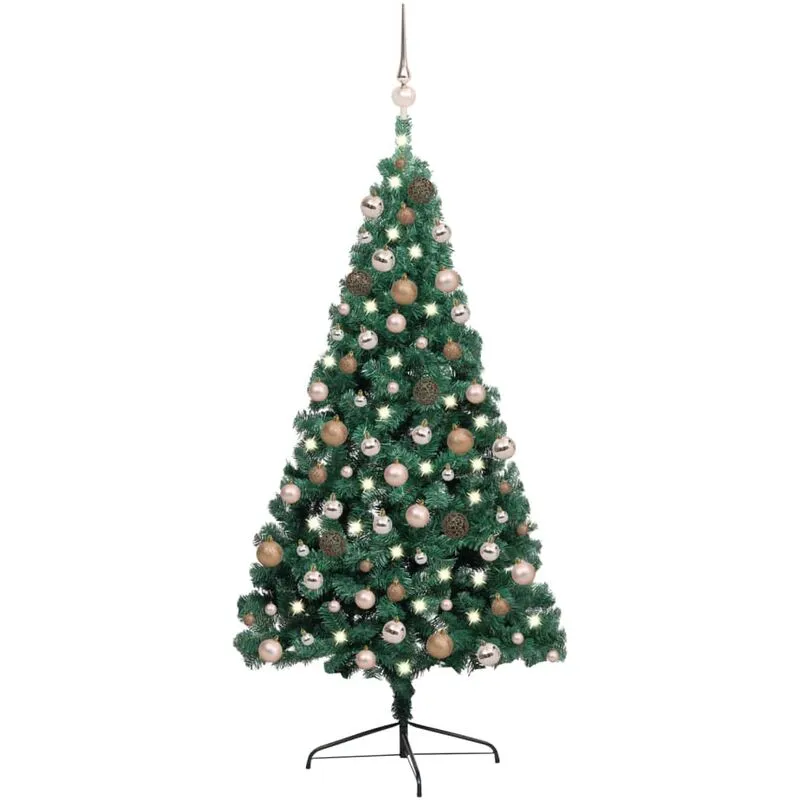 Albero di Natale a Metà Preilluminato con Palline Verde 240 cm