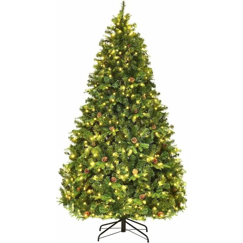 Albero di Natale 210/225/240 cm, Albero di Natale con 460/540/600 Luci a led Bianco Caldo, 925/1125/1335 Rami in pvc e pe e Pigne, Albero di Natale