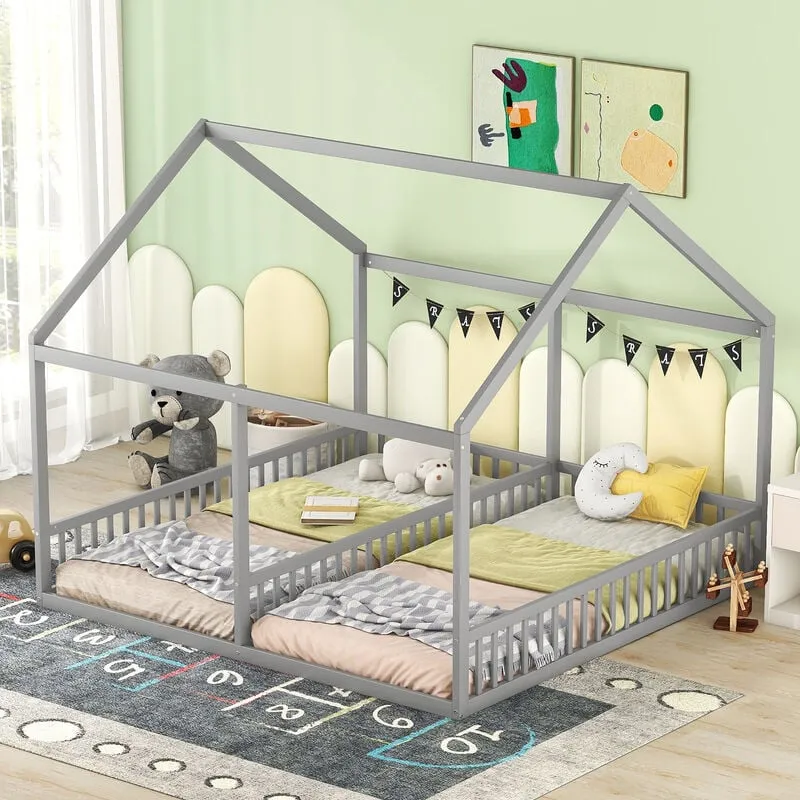 Letto per Bambini 90x200, Letti per Camerette Culla Singola in Legno - Grigio