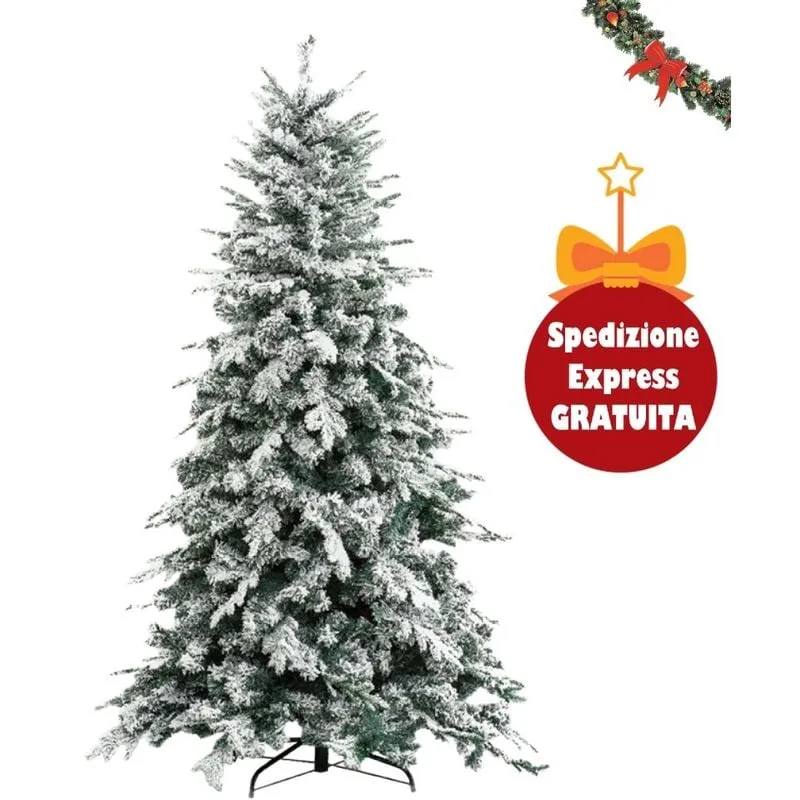 Albero di Natale artificiale alaska innevato compatto extra folto rami ombrello - H180 cm 1366 rami