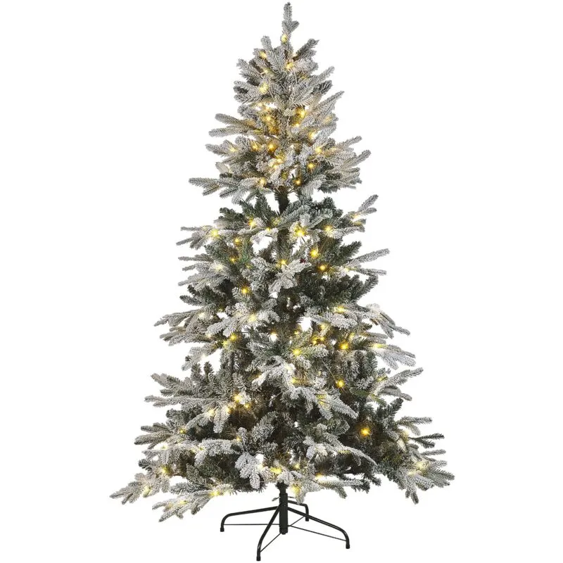 Albero di natale artificiale bianco innevato pre-illuminato supporto in metallo verde 180 cm Miette