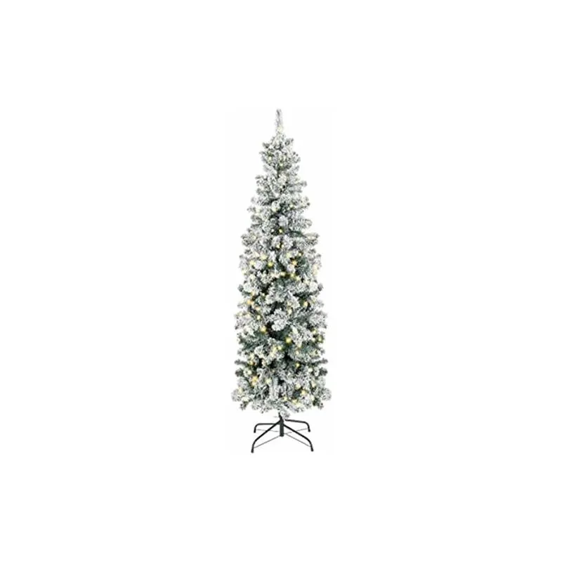 Costway - Albero di Natale Slim 135/180/225 cm, Albero di Natale Innevato con 150/250/350 Luci led, 242/500/641 Rami e Base di Metallo, Decorazione