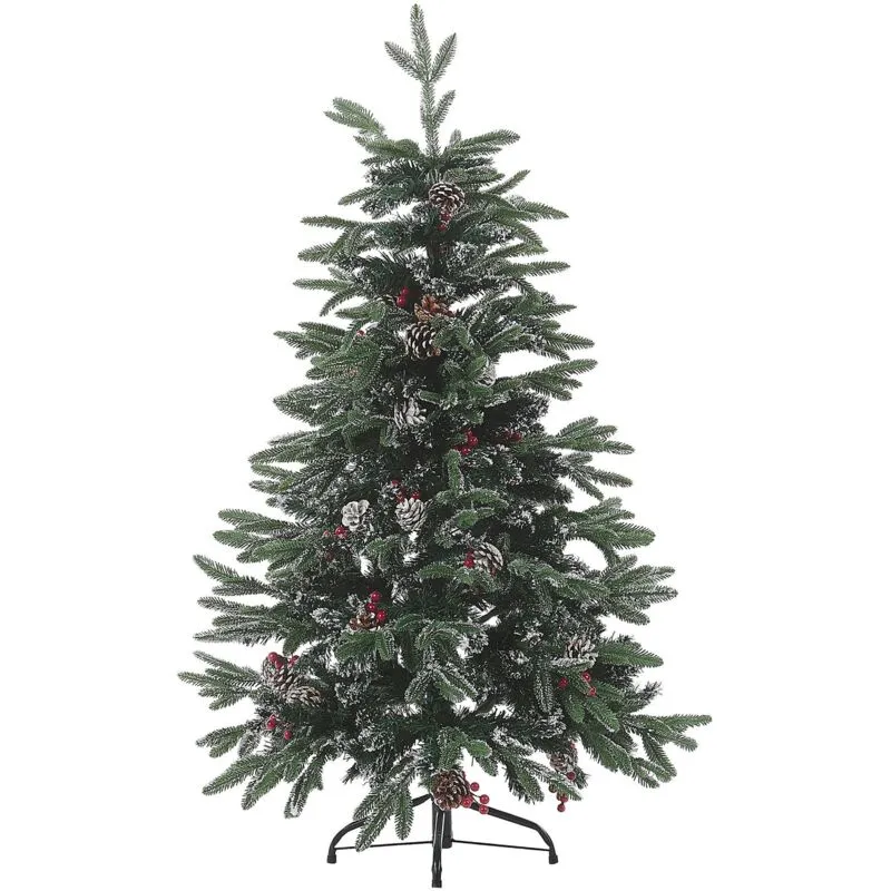 Albero di Natale con Neve Artificiale con Pigne e Bacche Rosse 120 cm