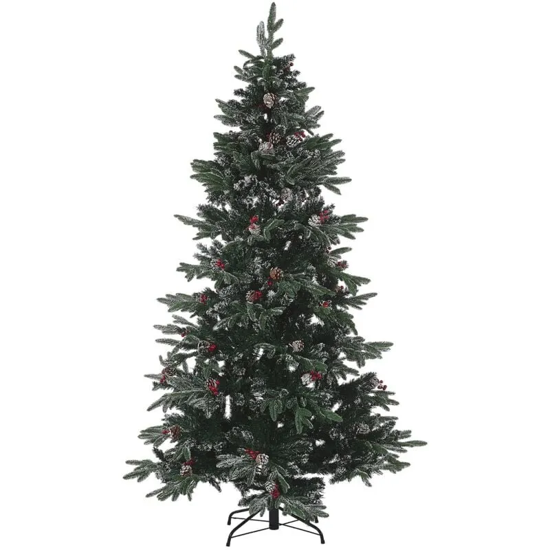 Albero di Natale con Neve Artificiale con Pigne e Bacche Rosse 180 cm