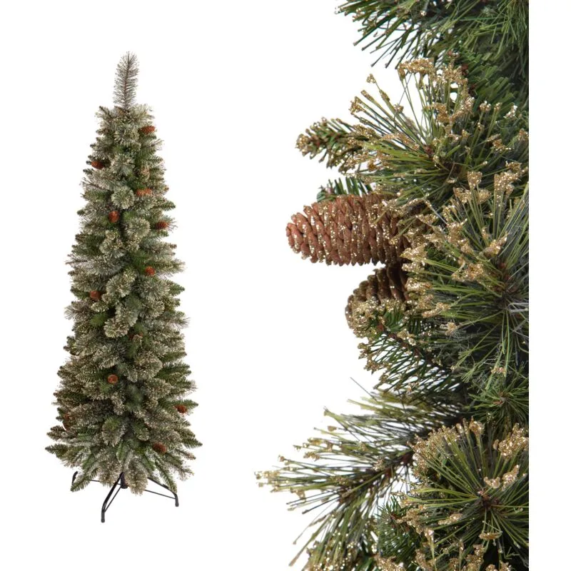 Giordanoshop - Albero di Natale Artificiale H150 cm Abete Slim Golden Green 242 Tips Verde