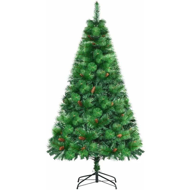 Albero di Natale Artificiale H180 cm 782 Rami con Decori e Base in Metallo Verde