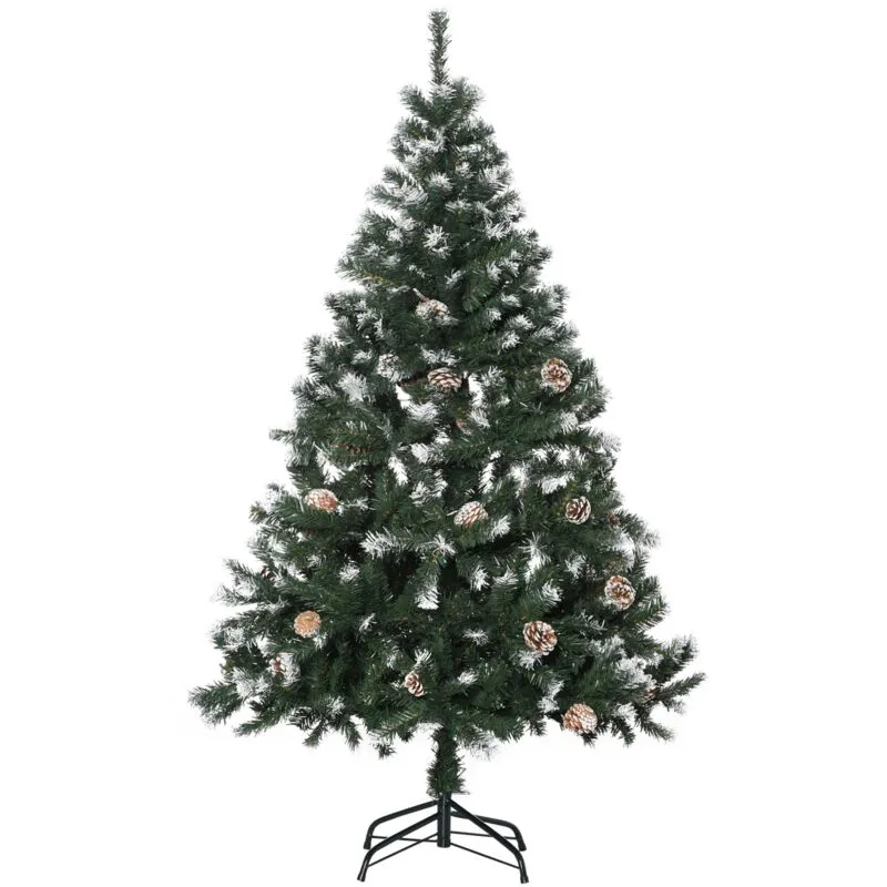 Giordanoshop - Albero di Natale Artificiale Innevato 150 cm 676 Rami con Pigne Apertura Automatica Verde