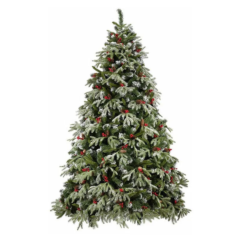 Albero di Natale Artificiale Innevato 210 cm 62 Rami con Pigne e Bacche Pino delle Murge Verde