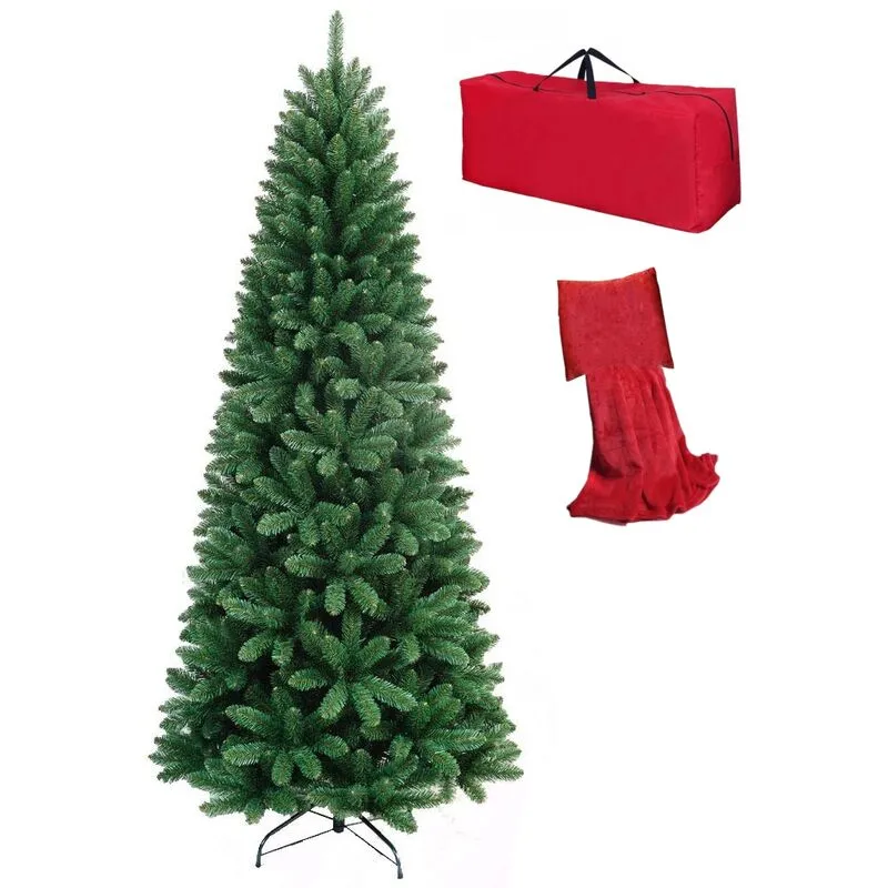 Totò Piccinni - Albero di Natale Artificiale noel Verde slim, Folto, Effetto Realistico, Rami a Gancio, Facile Montaggio, pvc, Ignifugo con Borsone