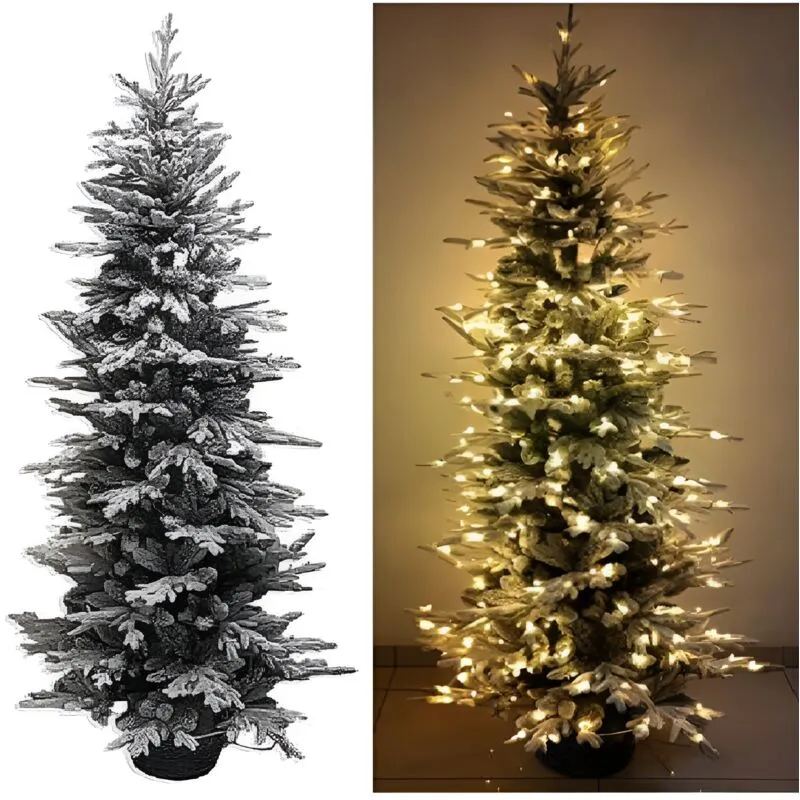 Cose Da Casa - Albero di Natale Bianco Innevato alto 210 ricco di 737 punte e 350 luci led gialle bianco caldo misto pvc e pe Magia Natalizia elegante