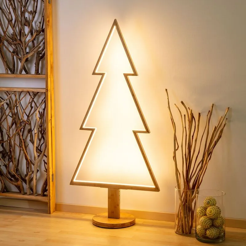Abete triangolare luminoso con led bianco caldo e base in legno decorazione natalizia -Medio
