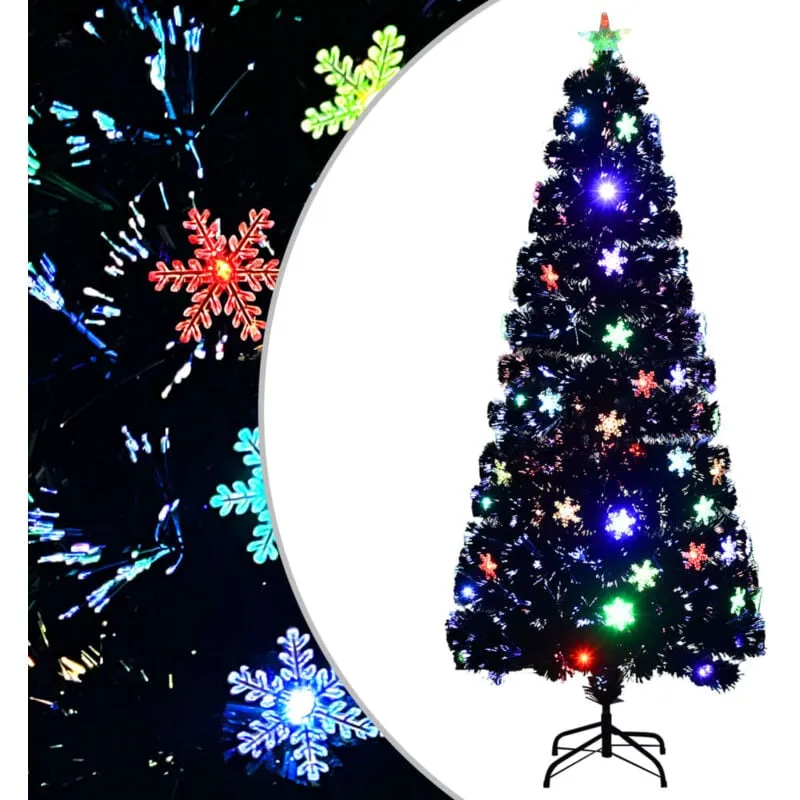 Albero Natale con Fiocchi di Neve a led Nero 180cm Fibra Ottica - Vidaxl