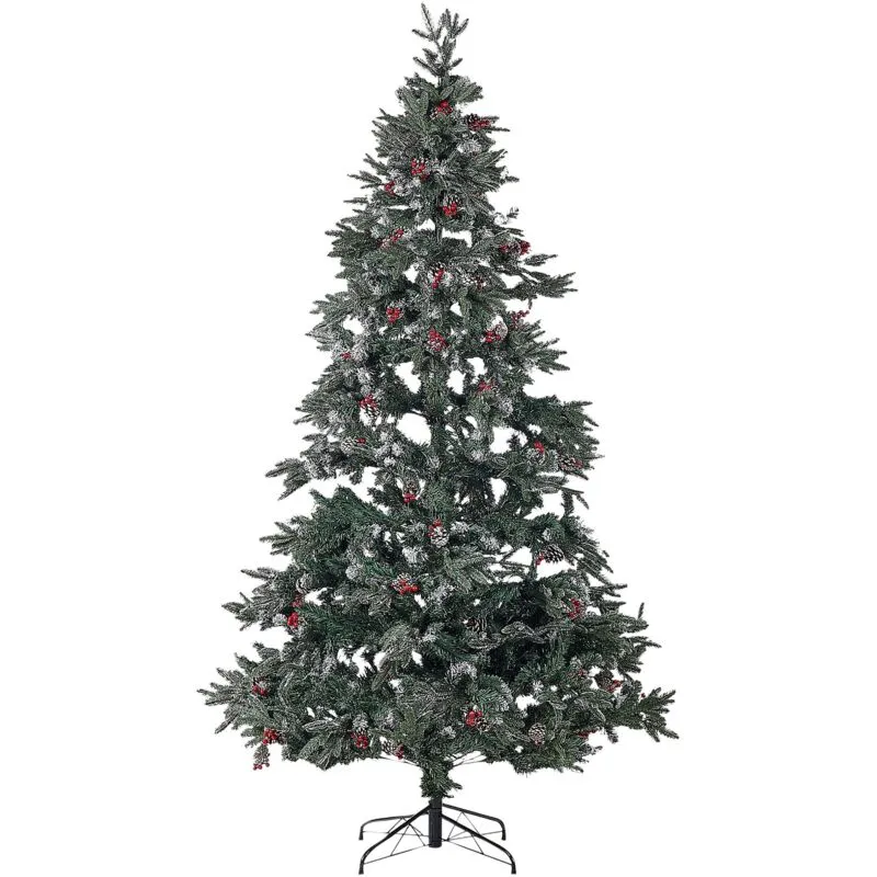 Albero di Natale con Neve Artificiale con Pigne e Bacche Rosse 210 cm