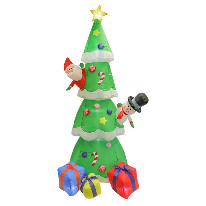 Albero di Natale Gonfiabile 240 cm con Babbo Natale e Pacchi Regalo con Luci led