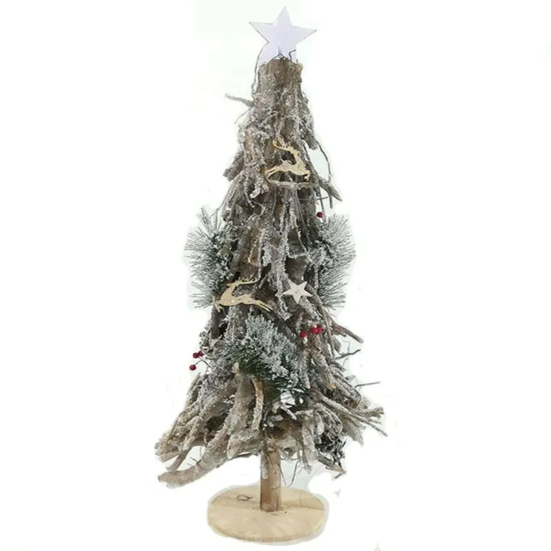 Albero di natale in legno bianco innevato luce calda Particolare luminoso cm65 a batterie