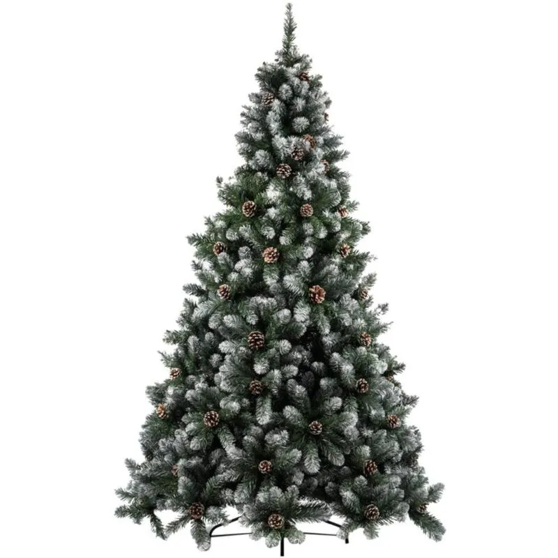 Albero Di Natale Innevato Marilleva 210 cm 1098 Rami Super Folto con Pigne