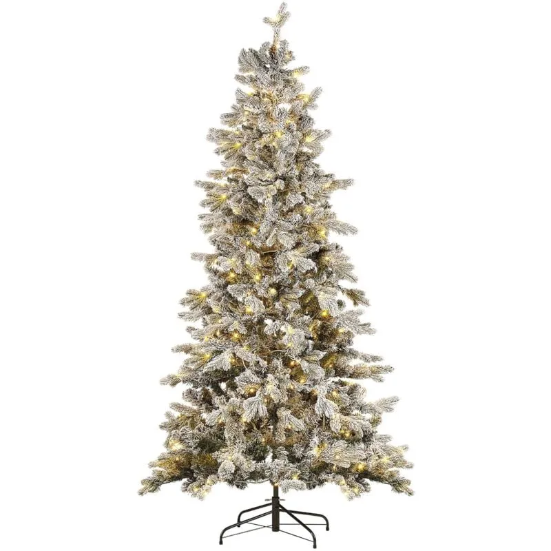 Beliani - Albero di Natale artificiale innevato pre-illuminato con supporto in metallo 210 cm bianco Tatlow