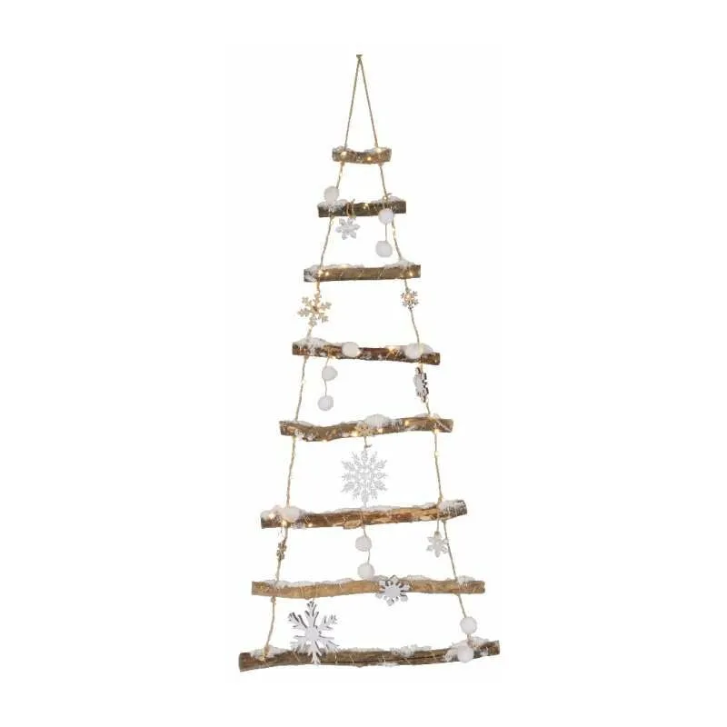 Albero in legno con decorazione e luci