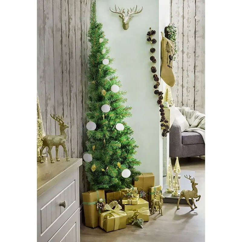 Albero di Natale Aosta, Mezzo Albero da parete artificiale extra folto, Albero effetto reale in pvc, 361 rami, Altezza cm 180 - Dmora