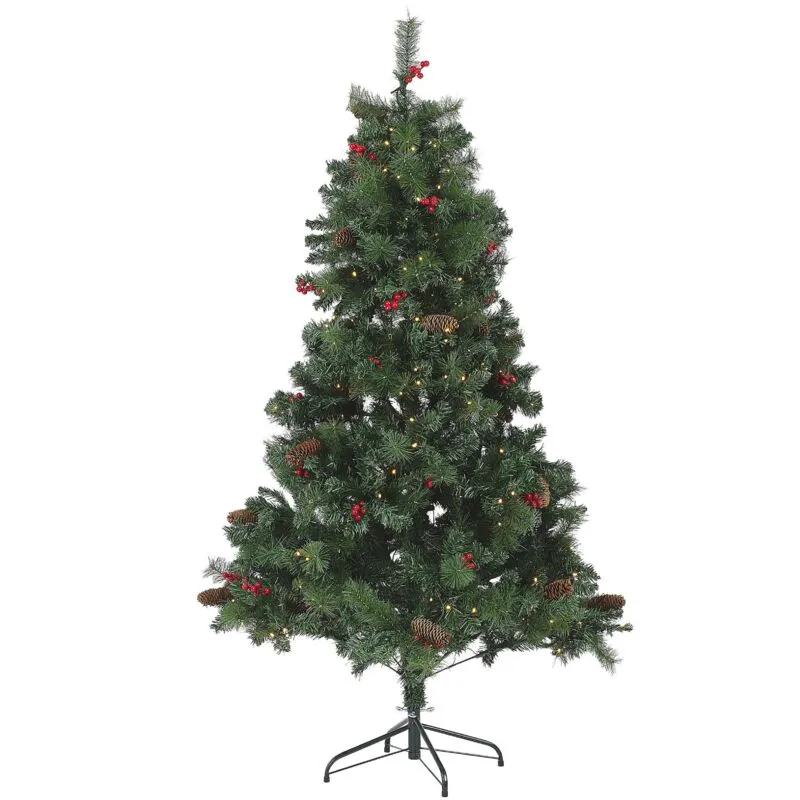 Albero di Natale Artificiale Verde Pre-Illuminato con Pigne 180 cm Jacinto