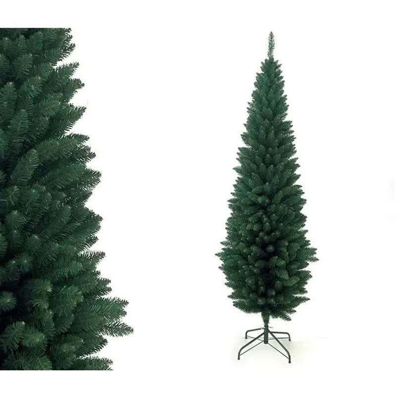 Albero di natale slim artificiale abete verde pino alto cm 210 stretto folto salva spazio apertura rapida ad ombrello