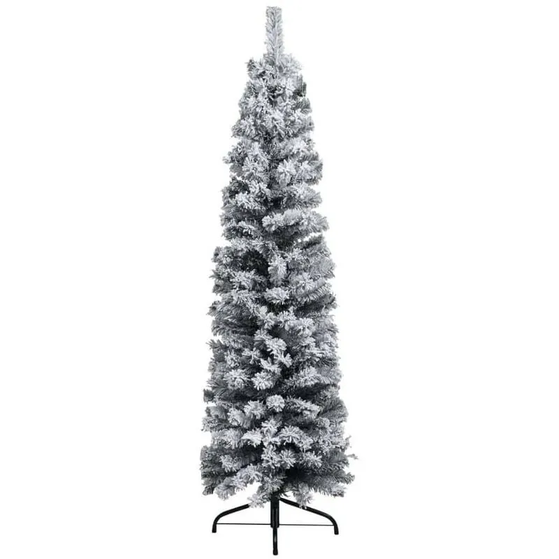 Albero di natale slim bianco innevato folto alto e stretto cm210 decorazioni addobbi artificiale natalizi ambiente casa