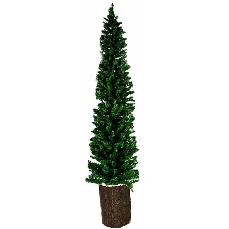 Albero di natale slim con tronco in legno vero cm 135 165 195 225 255 verde stretto alto decorazioni addobbi ambiente casa - misura: Albero con