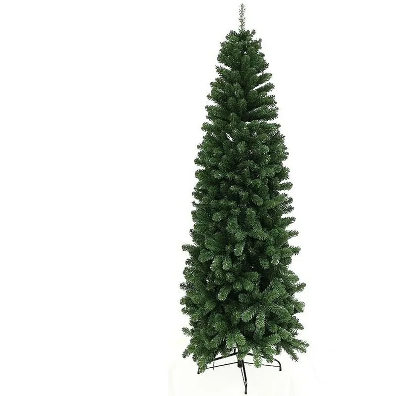 Albero di natale slim verde pino artificiale alto stretto cm 210 folto pieno salvaspazio ignifugo apertura ad ombrello