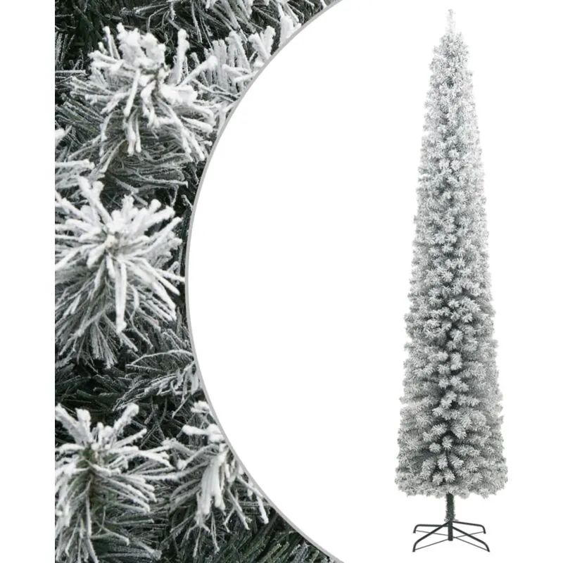 Torana - Albero di Natale Sottile con Base e Neve Floccata 300 cm pvc