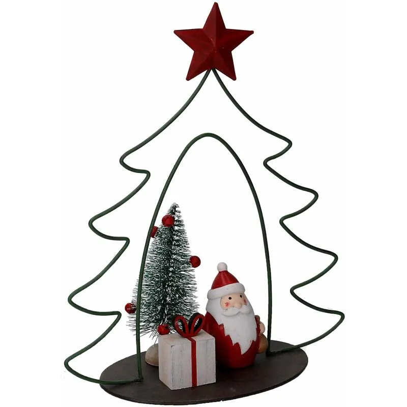 Giordanoshop - Albero metallo con babbo natale resina rosso cm 21x9,5xh25,5