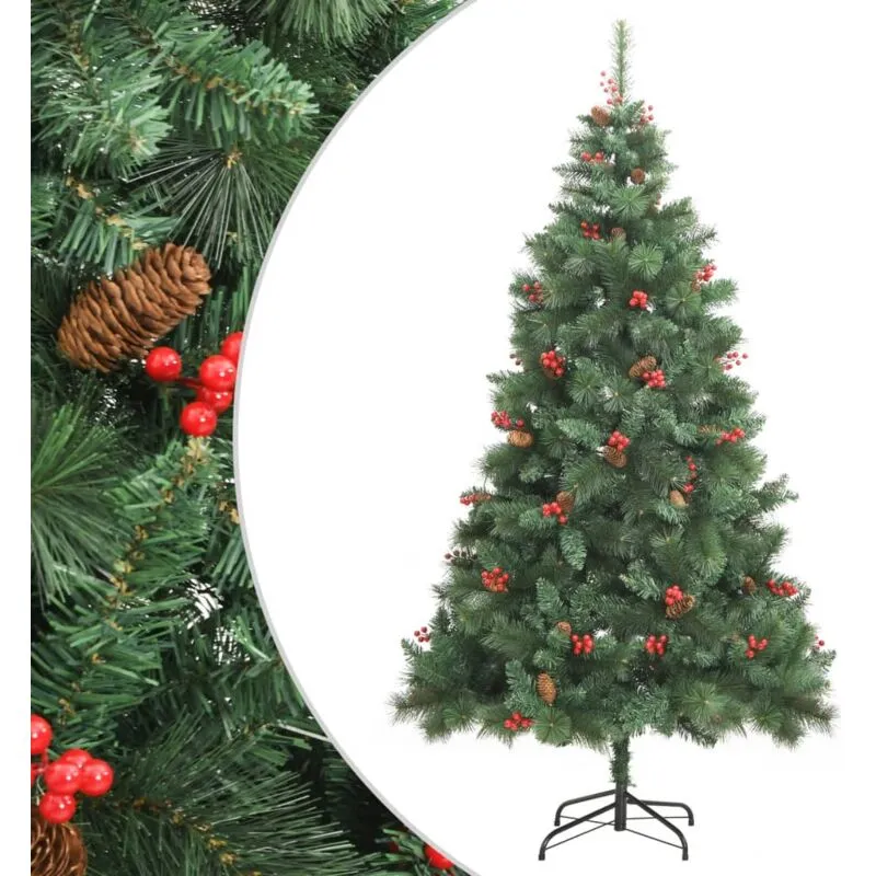 Albero Natale Artificiale Incernierato con Pigne e Bacche 210cm - Vidaxl